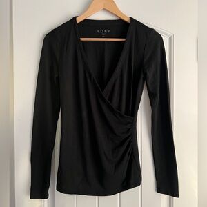 LOFT Women's Black Wrap Blouse